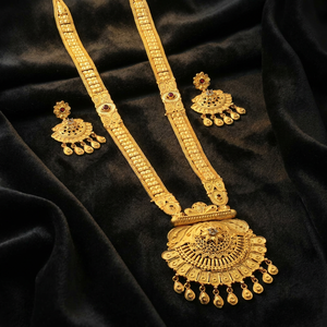 Juego de Joyería Largo de Oro Micronizado de 14K, 18K, 24K con Piedras AD, Joyería de Moda, Collares Largos con Diseño Floral Tradicional, Venta al por Mayor - Product Image 1