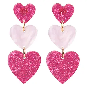 2023 New Valentine's Day Heart Earrings For Women Fashion Multilayer Flashing Heart Acrylic Earrings For Girls Women