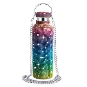 Botella Deportiva de Acero Inoxidable de Doble Pared con Boca Ancha de 17 oz/500 ml, Tapa de Acero para Exteriores, Adornada con Diamantes de Imitación - Product Image 1