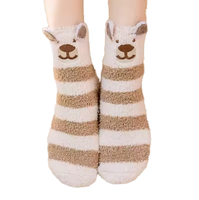 Chaussettes pantoufles jetables respirantes, douces et chaudes pour l'hiver, avec logo sur le revers, motif animal mignon et moelleux, pour femmes
