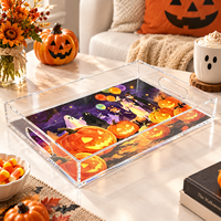 Plateau de service personnalisé en acrylique transparent avec motif citrouille d'Halloween, plateau décoratif avec poignées pour la décoration de table de fête à la maison