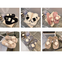 Pantoufles d'intérieur épaisses à bout ouvert pour femmes, color-block, avec logo personnalisé, chaudes et douillettes pour l'hiver, pour la personnalisation OEM en gros