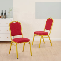 Chaises de Banquet Modernes Empilables Rouges pour Hôtels et Mariages, avec Structure en Fer et Tissu de Style Français pour Restaurant et Hall d'Accueil