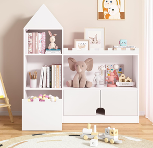 Trẻ em màu trắng lâu đài Kệ sách 6 <span class=keywords><strong>cubby</strong></span> trẻ em Kệ sách gỗ Montessori bé Kệ Sách đồ chơi lưu trữ tổ chức - Product Image 1