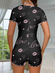 <span class=keywords><strong>Pyjama</strong></span> une pièce Sweet Love à imprimé lèvres, <span class=keywords><strong>pyjama</strong></span> boutonné à manches courtes et col en V pour <span class=keywords><strong>femme</strong></span>, <span class=keywords><strong>pyjama</strong></span> romantique - Product Image 6