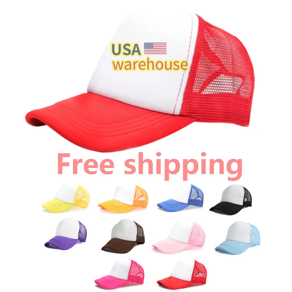 sublimation hat Us Warehouse Free shipping mesh with custom logo embroidery 5 panel trucker cap blank trucker hats