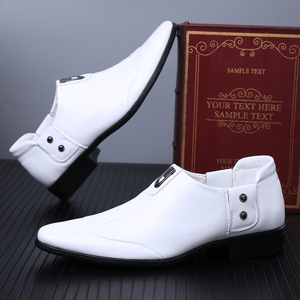 Zapatos de Vestir Blancos con Punta en Pico, Forro de Cuero Genuino, Sin Cordones, para Hombre, Transpirables, Formales, con Suela de Goma, Color Sólido - Product Image 2