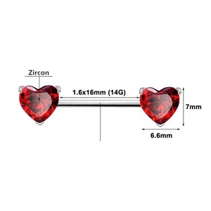 Anneaux de tétons en acier inoxydable en forme de cœur avec zircon, bijoux de piercing corporel sexy pour femme - Product Image 2