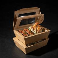 Boîte à sushi en kraft avec fenêtre large, conteneur à sushi jetable biodégradable, emballage alimentaire en gros avec logo personnalisé OEM