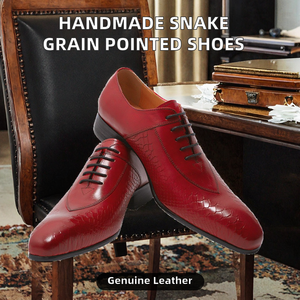 Handmade Genuine Leather Oxford <b>Dress</b> Shoes <b>Snake</b> Grain Pointed Toe Lace Up Formal Wedding Party Business Footwear - Product Image 2