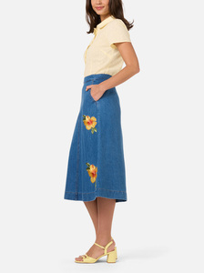 OEM Custom Women's Vintage Casual <b>Jeans</b> Skirt Fashion Summer Cotton <b>Embroidered</b> High Waisted A-Line Denim Skirt for Women - Product Image 2