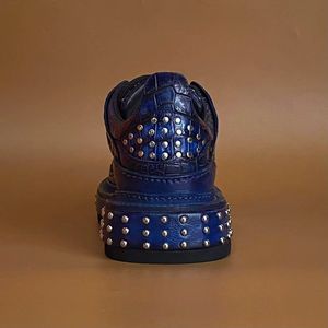 Luxury 100% Crocodile Leather Oxford <b>Shoes</b> for Men – Electric Blue <b>Gothic</b> Punk Design with Rivet Embellishments & Elevator Chunk - Product Image 4