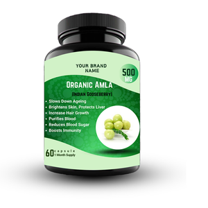 Cápsulas de extracto de hierbas orgánicas de Amla de alta calidad, soporte Natural para un sistema nervioso saludable, directo de la India, Etiqueta Privada - Product Image 1