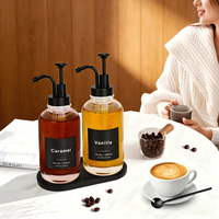 Bandeja de madera, dispensador de jarabe de café, dispensador de jarabe de café con bomba y bandeja de bambú, botellas de jarabe de café con bomba dorada