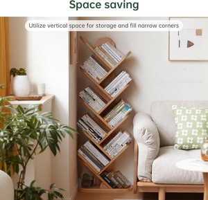 Wood Book Shelf Book Organizer Shelves Wood Tall Bookcase Storage Organizer with Drawer <b>Tree</b> Modern Bookshelf Floor <b>Standing</b> - Product Image 4
