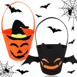 Cestas de calabazas de Halloween al por mayor, accesorios para el Festival de <span class=keywords><strong>los</strong></span> <span class=keywords><strong>Fantasmas</strong></span>, cestas portátiles de fieltro para dulces para niños, suministro de ilustraciones personalizadas - Product Image 1
