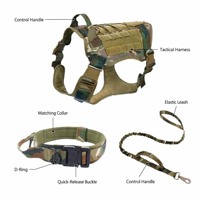Harnais tactique pour chien et laisse élastique avec poignée de contrôle rembourrée, gilet en nylon réglable, boucle en alliage de zinc et anneau en D
