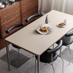 NORHOR Mesa de comedor rectangular de metal de 1,6 m, color ocre, acero inoxidable, muebles de comedor minimalistas modernos - Product Image 4