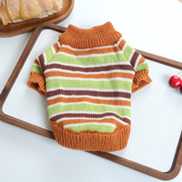 Pull en tricot rayé à col roulé pour animaux de compagnie, couleur caramel, vêtements chauds pour chiots