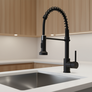 Robinet de cuisine monocommande extractible DB, noir mat, design contemporain, valve en céramique, 1 trou, montage sur plan. - Product Image 2