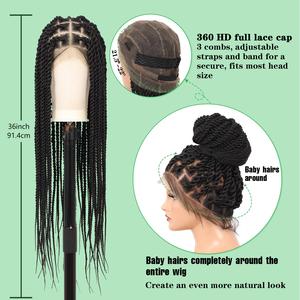 Peluca Trenzada Estilo Africano de Encaje Completo Hecha a Mano de 36 Pulgadas, Trenza Senegalés con Cabello <span class=keywords><strong>BB</strong></span> para Uso Diario de Mujeres Negras, con 4 Opciones de Color - Product Image 4
