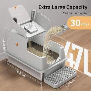 Caja de Arena para Gatos de Gran Capacidad, Ecológica, Cubierta de Acero Inoxidable, con Cierre Abatible de 180°, Bandeja de Borde Alto con Escalones y Pala - Product Image 2