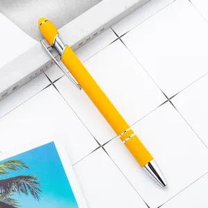 Рекламная популярная универсальная шариковая ручка 2 в 1 с сенсорным экраном для телефона с логотипом на заказ металлическая шариковая ручка со стилусом