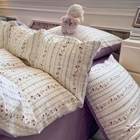 Parure de lit en coton lavé certifié Oeko, 4 pièces, jacquard teint en fil, imprimé floral, pour chambre à coucher