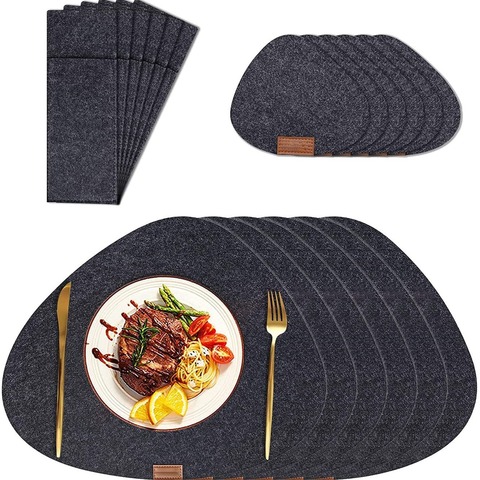 Hot Sale Felt Heat Insulation Mat Anti-slip Mat Fork Bag Coaster, Table Mat Knife 3 Pieces Set Western Placemat with logo