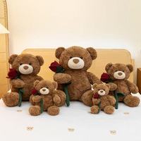Ours en peluche pour la Saint-Valentin, jouet en peluche multi-tailles, brun, en peluche douce, classique, avec une rose en peluche pour la décoration de la maison