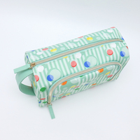 Sac cosmétique vert menthe à rayures et pois, personnalisable avec logo, multi-compartiments, porte-pinceaux de maquillage, sac de voyage avec fermeture éclair