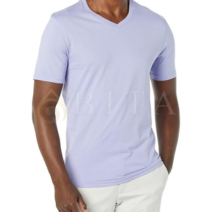 Nouveau design, t-shirts unis pour hommes de haute qualité, respirants, personnalisables, décontractés, pour l'été, col en V, prix de gros - Product Image 4
