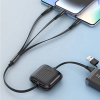 Desain Koper Kecil Pengisian Daya Cepat 100W Pencetakan Logo Kustom Kabel Tembaga Murni Tipe-C 5-in-1 Retractable Sudut Kanan