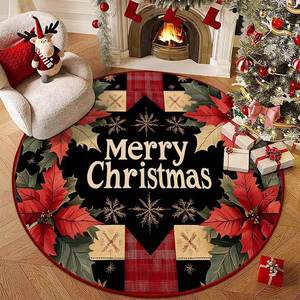 Tapis rond de Noël, design patchwork, résistant aux taches, en fibre de polyester, décoration d'intérieur, tapis de sol pour salon et chambre à coucher - Product Image 1