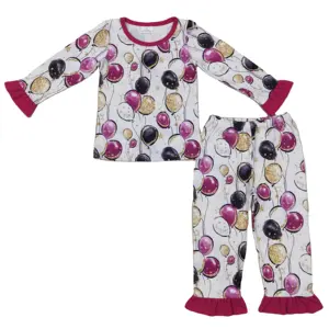 Baby ragazze felice anno nuovo pigiama Boutique all'ingrosso palloncino abbigliamento per bambini maniche lunghe viola Set per bambini abiti di alta qualità