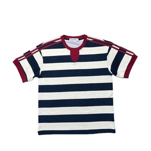T-shirt à manches courtes pour homme, coupe classique, en toile polyester/coton rayée, avec bordure contrastée, vêtement décontracté - Product Image 4