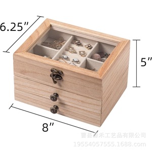 Boîte à bijoux/boîte de rangement à trois niveaux, en bois avec couvercle transparent, idéale pour organiser bracelets, broches, montres. - Product Image 4