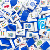 Jeu de tuiles de Mahjong coloré sur le thème des animaux de compagnie, en acrylique, 160 pièces, fond bleu royal, boîte cadeau, jeu familial, soirée de jeux, jeu social
