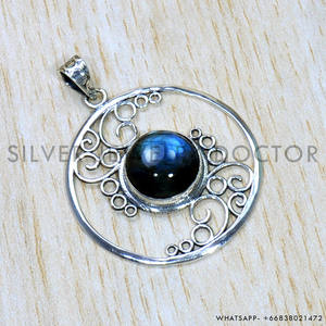 Colgante de Plata 925 con Diseño Artístico de Círculo Abierto, Joyería Fina con Piedra Preciosa de Labradorita de Corte Redondo, Colgantes de Plata al por Mayor - Product Image 2
