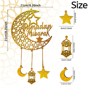رمضان/عيد مبارك زخارف خشبية رايات مدفأة لافتات فانوس إسلامي دلايات نجمة قمر لديكور عيد سعيد - Product Image 5