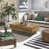 Table basse flottante convertible moderne en bois massif, table centrale en bois épais brun clair pour salon, mobilier de maison