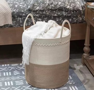 Cesta de algodón con asas <span class=keywords><strong>para</strong></span> la colada, cuerda de algodón <span class=keywords><strong>para</strong></span> decoración del hogar, 100%, hecha <span class=keywords><strong>a</strong></span> <span class=keywords><strong>mano</strong></span> - Product Image 3