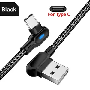 Tren Baru Api 90 Derajat Mirco USB Tipe C Kabel Siku USB Pengisian Kabel Gaming dengan LED Indikator iphone