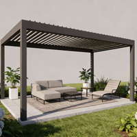 Pérgola Bioclimática de Aluminio con Techo Retráctil Motorizado e Iluminación LED, Pabellón de Jardín Impermeable para Exteriores con Paredes de Vidrio