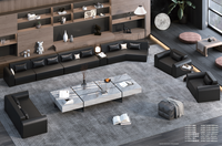 Ensemble de canapés modulaires en cuir italien noir de luxe moderne pour la maison, l'hôtel, l'appartement, la chambre et le salon