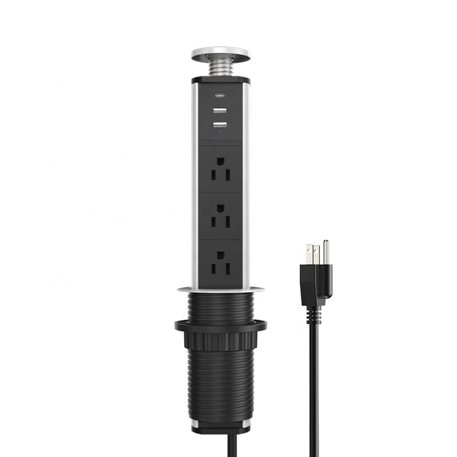 US Pop up Power Motorised Desk Socket Outlet for Kitchen With USB Charger 2A1C PD18W