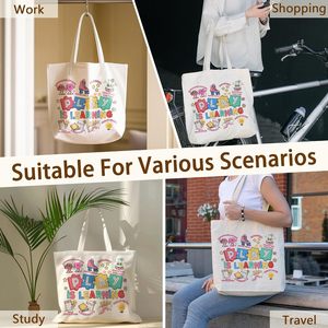 Borsa tote in tela con puzzle a tema cartoni animati "Giocare è imparare", borsa a tracolla riutilizzabile per la spesa, regali di apprezzamento per gli insegnanti della scuola materna - Product Image 4