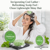 Shampooing Solide Rafraîchissant à l'Extrait Naturel de Menthe Poivrée, Équilibrant le Sébum, Fortifiant les Cheveux, Sans Sulfate, Boîte Métallique 60g