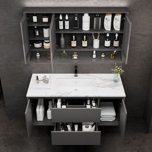 ตู้ห้องน้ำสีดำเคลือบเงาพร้อมกระจกอัจฉริยะแบบรังผึ้ง ไฟ LED สั่งงานด้วยระบบสัมผัส โครงสร้าง MDF คุณภาพระดับโรงพยาบาล - Product Image 2