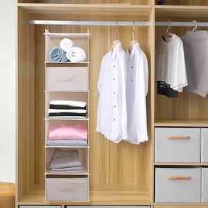 Hanging Closet Organizer <b>6</b>-Shelf With <b>Drawers</b> Detachable Beige Clothing Storage Bedroom Use - Product Image 3